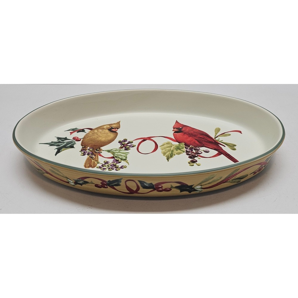 Lenox Winter Greetings Everyday Oval Baker Cardinal Holiday Stoneware Dish